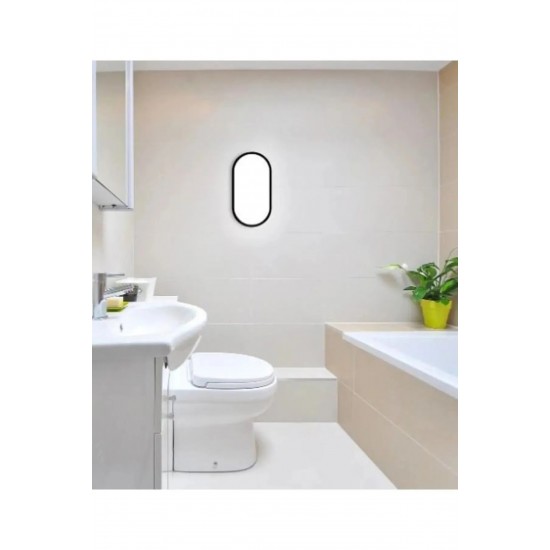 ECONA 20 Watt Beyaz Işık Siyah Kasa Balkon Lambası Teras Lambası Oval Duvar Lambası Banyo Lambası Tavan Lambası ECN-5015