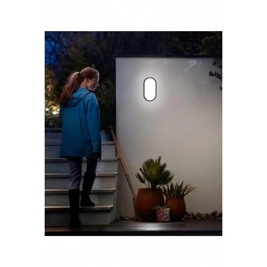 ECONA 20 Watt Beyaz Işık Siyah Kasa Balkon Lambası Teras Lambası Oval Duvar Lambası Banyo Lambası Tavan Lambası ECN-5015