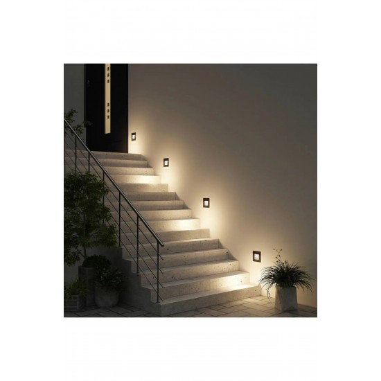 ECONA 5 Watt Gün Işığı, Siyah Kasa,plastik, Radar Sensörlü Merdiven, Basamak, Koridor, Hol, Antre Armatürü, Led Armatür 3000k