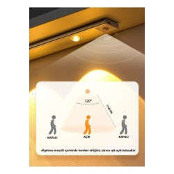ECONA 60cm Harekete Duyarlı Led Sensörlü Usb Şarj Dim Edilebilir Taşınabilir Mutfak, Dolap, Gece Lambası