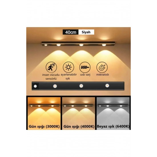 ECONA 60cm Harekete Duyarlı Led Sensörlü Usb Şarj Dim Edilebilir Taşınabilir Mutfak, Dolap, Gece Lambası