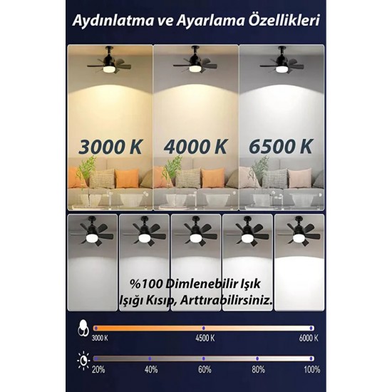 Helios Vega 25W Led 5 Pervaneli Tavan Vantilatörü E27 Duylu HS 9301