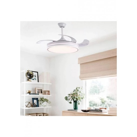 Helios Elegant 95w Gizli Kanat Aydınlatmalı Uzaktan Kumandalı 3 Renk Fonksiyonlu Dekoratif Tavan Vantilatörü Hs-9311 Beyaz