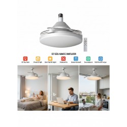 Helios Bella Beyaz GİZLİ KANATLI Tavan Vantilatörü E27 Duya Takılan Kumandalı 3 Renk Kısılabilir LED Avize Hs9312