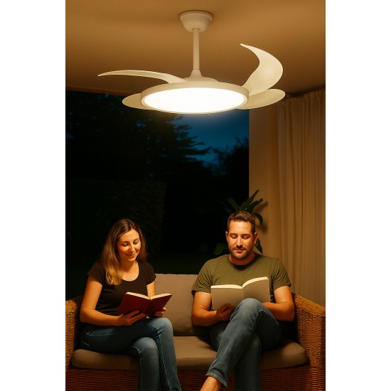 Helios Castor 95w Gizli Kanat Aydınlatmalı Uzaktan Kumandalı 3 Renk Fonksiyonlu Dekoratif Tavan Vantilatörü Hs-9310 Beyaz