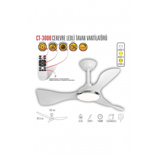 CATA Cenevre Tavan Vantilatörü | Sessiz, LED Işıklı, Uzaktan Kumandalı, Şık Tasarım