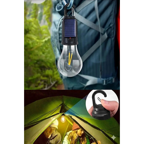 Helios Taşınabilir Solar Usb Şarjlı Led Ampül Outdoor Kamp Bahçe Lambası 5w Askılı Kırılmaz Led Işık 
