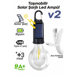 Helios Taşınabilir Solar Usb Şarjlı Led Ampül Outdoor Kamp Bahçe Lambası 5w Askılı Kırılmaz Led Işık 