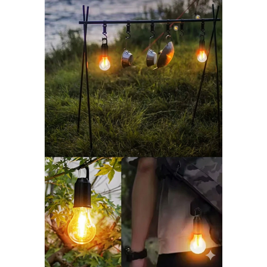 Helios Taşınabilir Solar Usb Şarjlı Led Ampül Outdoor Kamp Bahçe Lambası 5w Askılı Kırılmaz Led Işık 