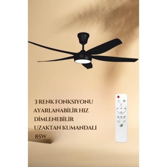 Helios Alfa 85w Ledli 5 Kanatlı Uzaktan Kumandalı Dekoratif Tavan Vantilatörü Hs-9307 Siyah
