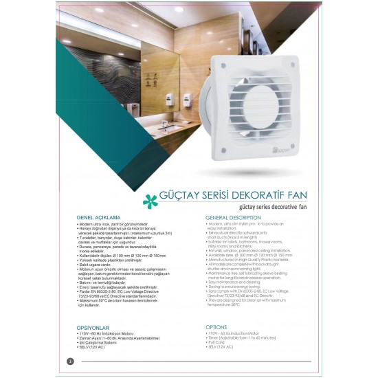 Güçtay Gpe15 Dekoratif Banyo Tuvalet Fanı 300m3