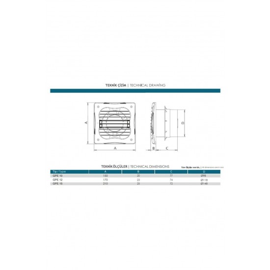 Güçtay Gpe15 Dekoratif Banyo Tuvalet Fanı 300m3