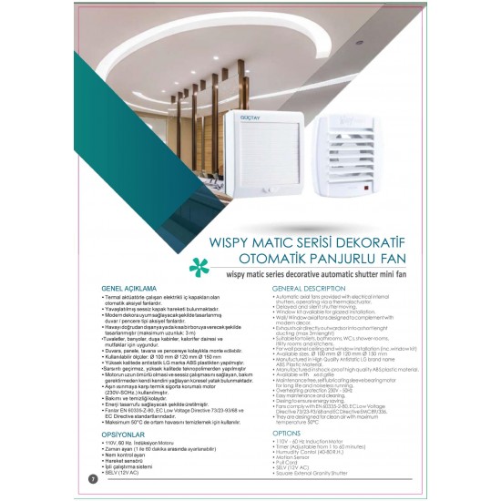 Güçtay Gwm10 Otomatik Panjurlu Banyo Tuvalet Fanı 100m3
