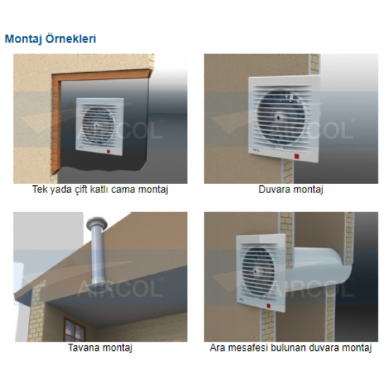 Aircol 200 Dekoratif Banyo Tuvalet Havalandırma Fanı 350m3
