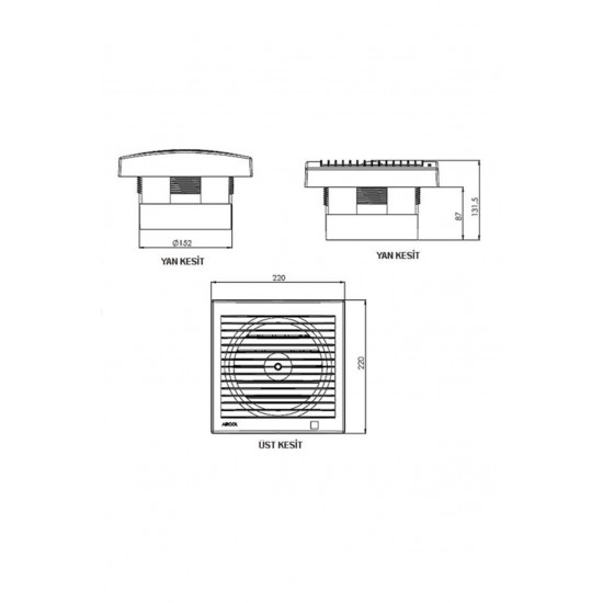 Aircol 150MP Mekanik Panjurlu Dekoratif Banyo Tuvalet Havalandırma Fanı 300m3