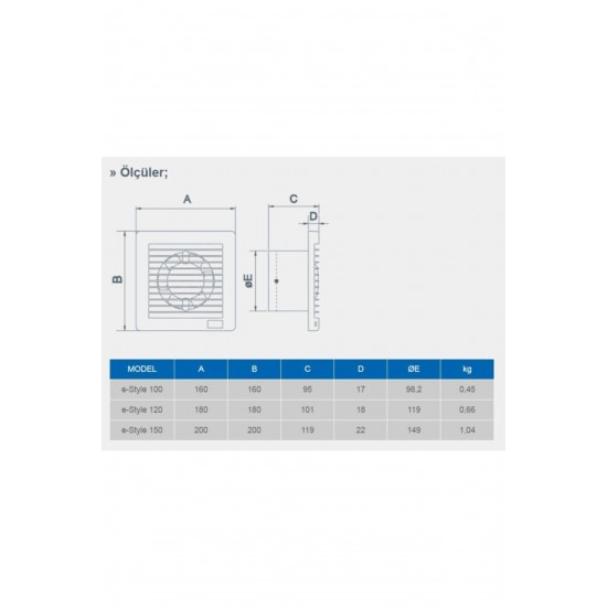 Elicent E-Style 150 Dekoratif Ultra İnce Aksiyal Fan (Plastik Klapeli) 295m3