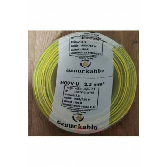Öznur 2,5 Nya Kablo % 100 Bakır Sarı-Yeşil 100 mt 2,5 NYA SARI-YEŞİL