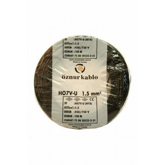 ÖZNUR 1,5 Nya Kablo % 100 Bakır Siyah Renk 100 mt 1,5 NYA SİYAH