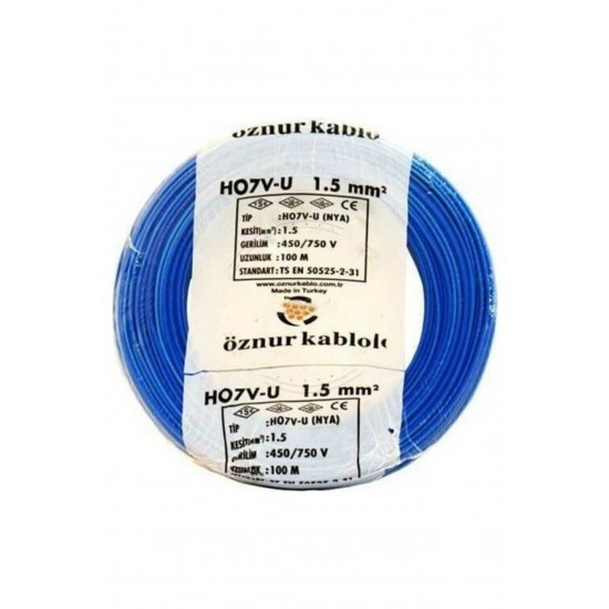 Öznur 1,5 Nya Kablo % 100 Bakır Mavi Renk 100 mt 1,5 NYA MAVİ