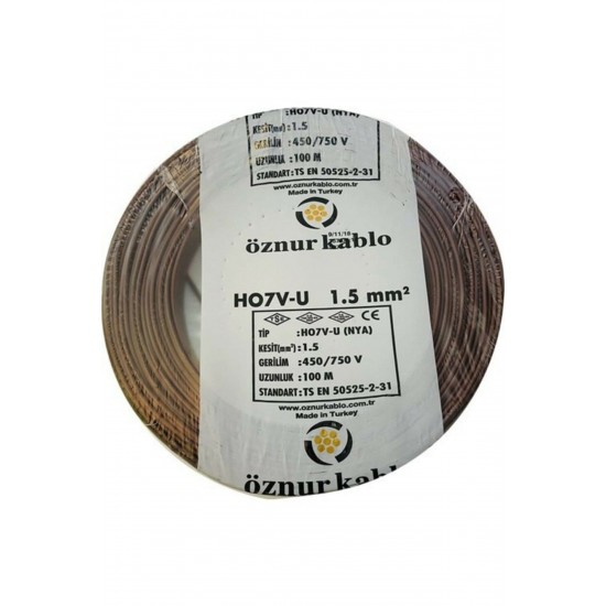 Öznur 1,5 Nya Kablo % 100 Bakır Kahve Renk 100 mt 1,5 NYA KAHVE