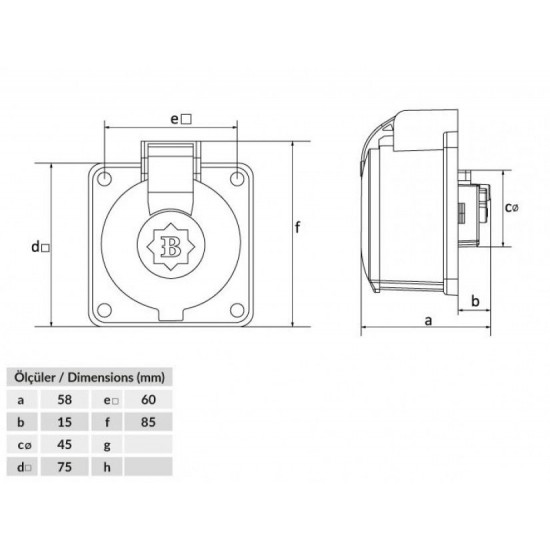 Bemis 1*16 Monofaze Makine Priz Büyük Kapak Bp1-1402-2410