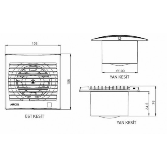 Airsan 100lük Sessiz Dekoratif, Plastik Banyo Fanı / Aspiratörü 100 M³/h