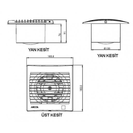 Airsan 120lik Sessiz Dekoratif, Plastik Banyo Fanı / Aspiratörü 160 M³