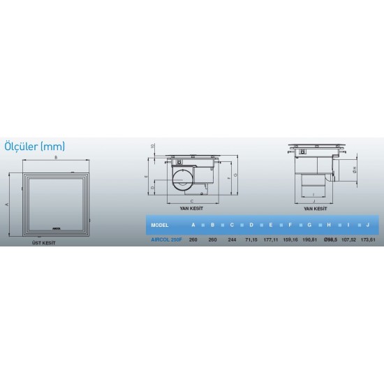 Aircol 250 F Tavan Tipi Aspiratör 150m3
