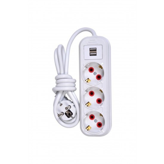 Smart Socket 3'lü Grup Priz 2 X Usb 1,5 Mt. Kablo Beyaz