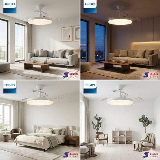 Philips Tynl Lambalı Tavan Vantilatörü 35W Led+32w MotorAçılır Kapanır Pervaneli DC Motor